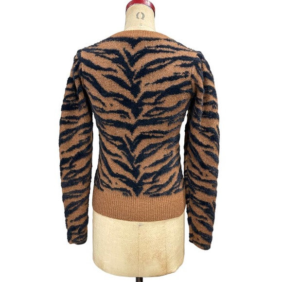 DKNY Womens Tiger Striped Sweater Tan Black Textured Knit XS - Picture 5 of 7